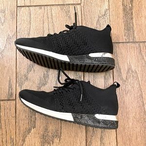 Black Knit Sneaker, Lace detail, Mesh, Silver Heel